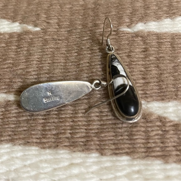 SOLD White Buffalo Turquoise Native American Navajo White Buffalo Earrings - Picture 2 of 5